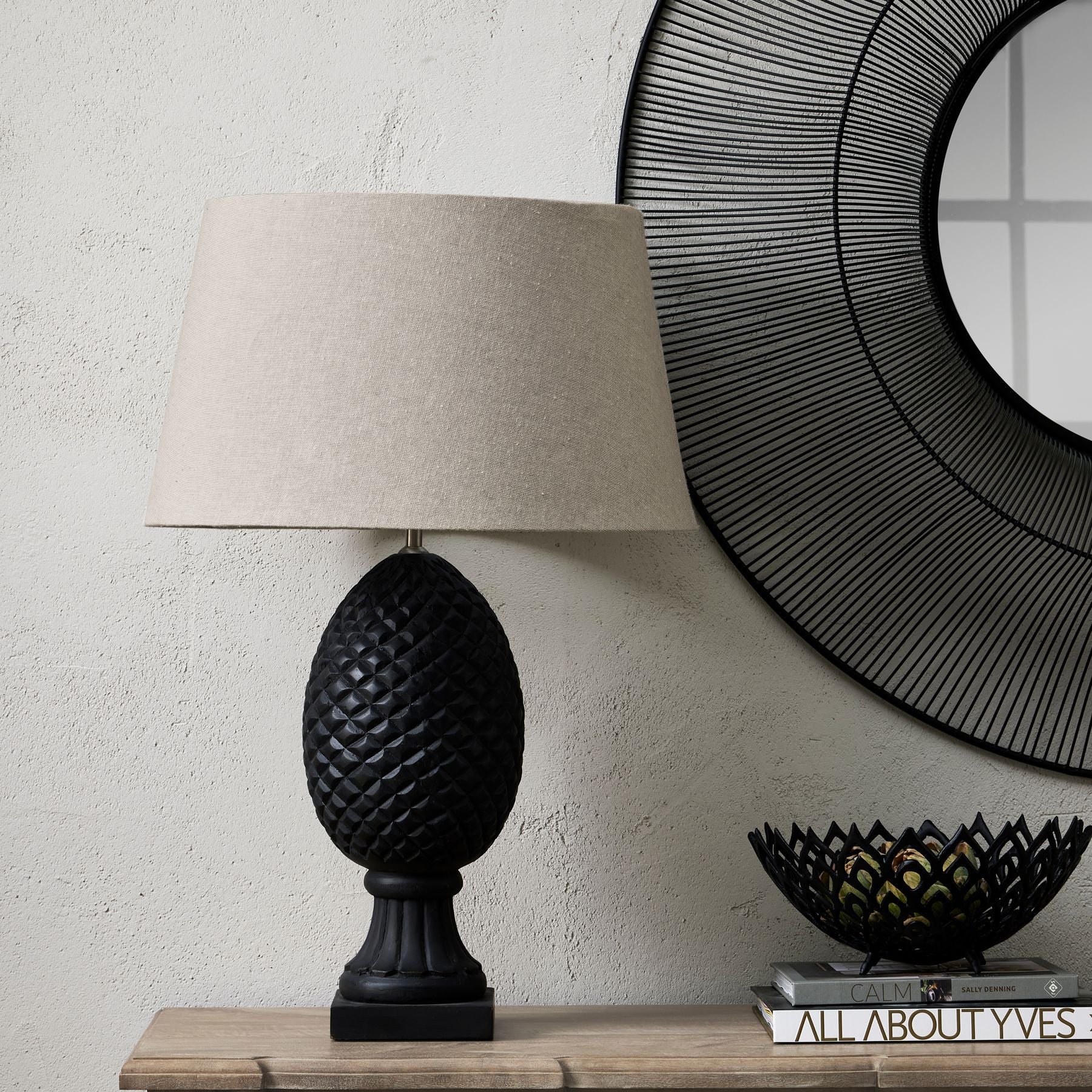 Delaney Grey Pineapple Lamp With Linen Shade