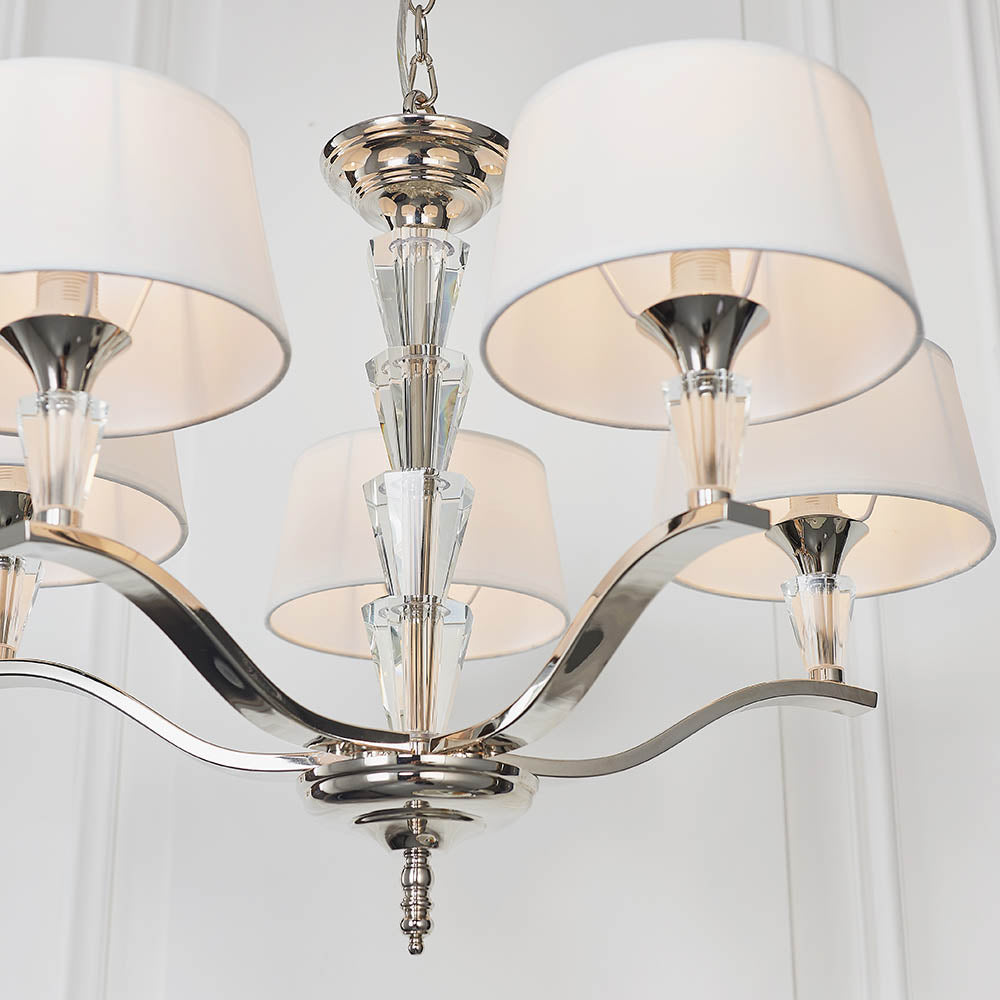 Crystal Glass 5 Light Chandelier  with Vintage White Shades | House of Dekkor