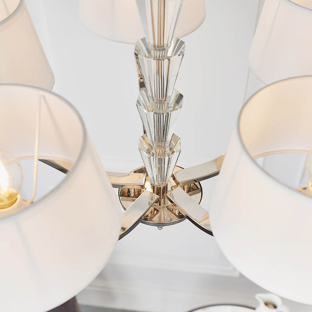 Crystal Glass 5 Light Chandelier  with Vintage White Shades | House of Dekkor