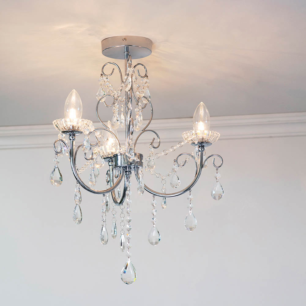Vintage Style Crystal 3 Light Semi Flush  Chandelier  | House of Dekkor