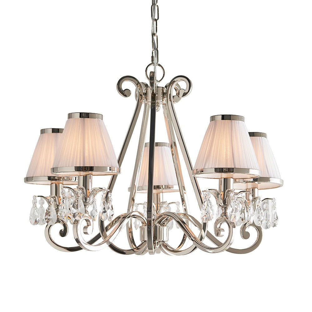 Oksana nickel 5lt Crystal Chandelier with white shades