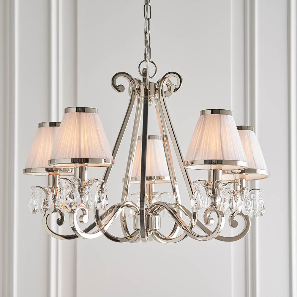 Oksana nickel 5lt pendant & white shades