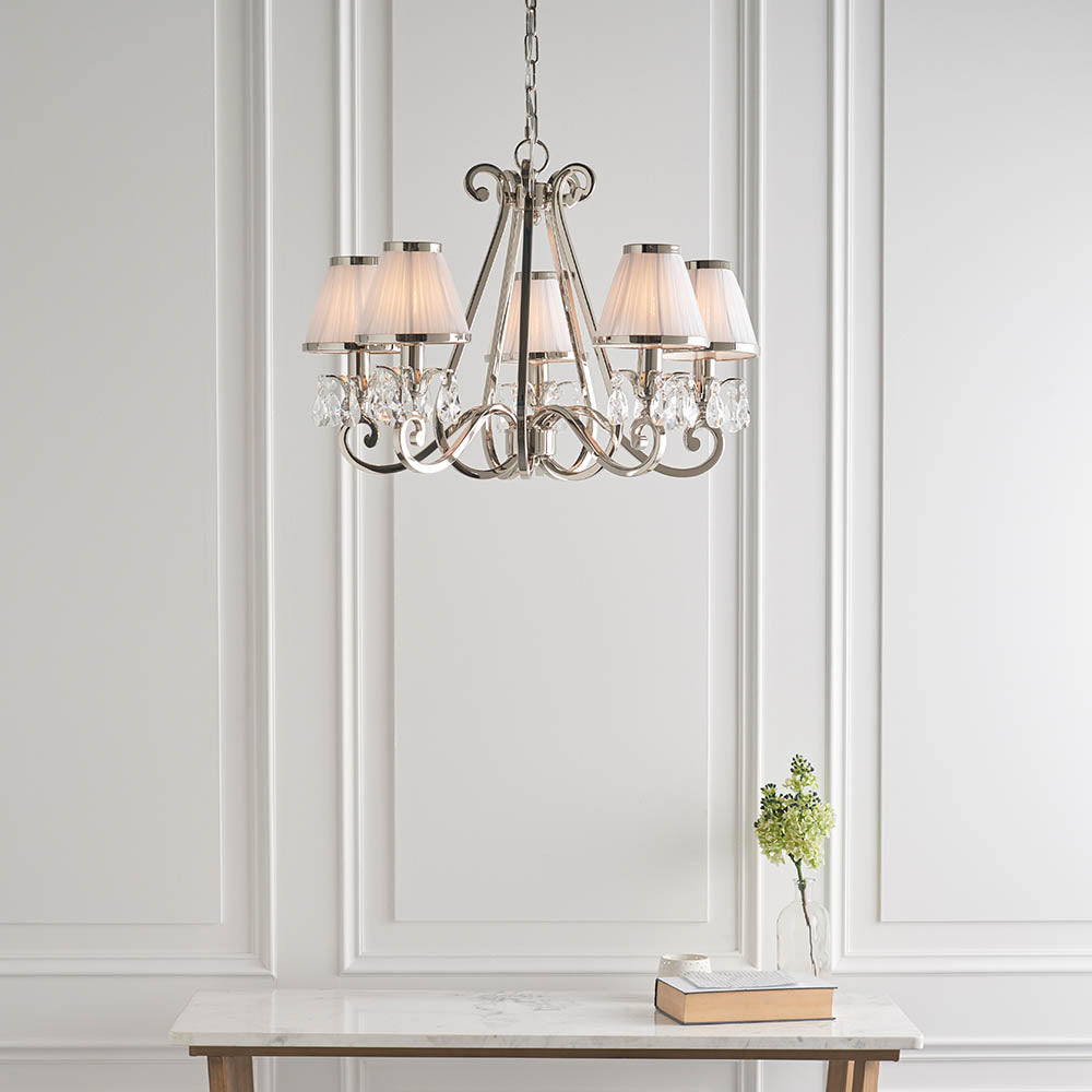 Oksana nickel 5lt pendant & white shades