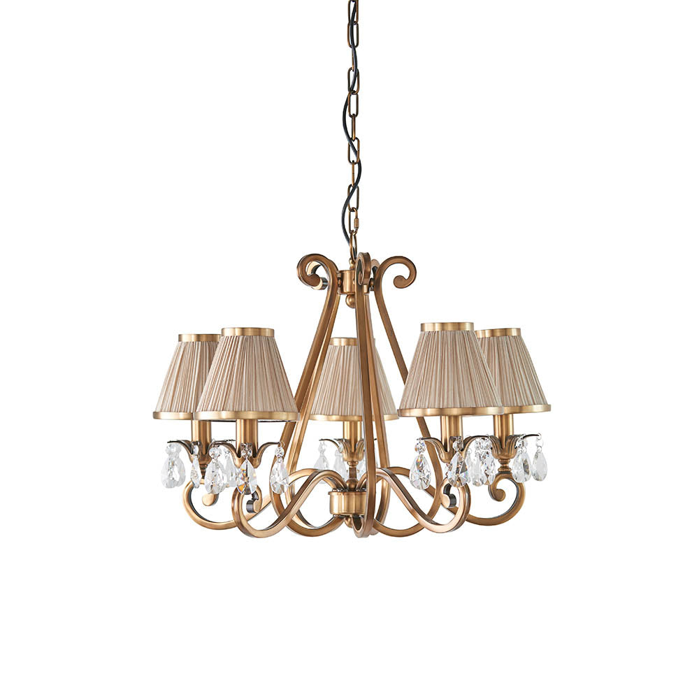 Oksana antique brass 5lt pendant & beige shades