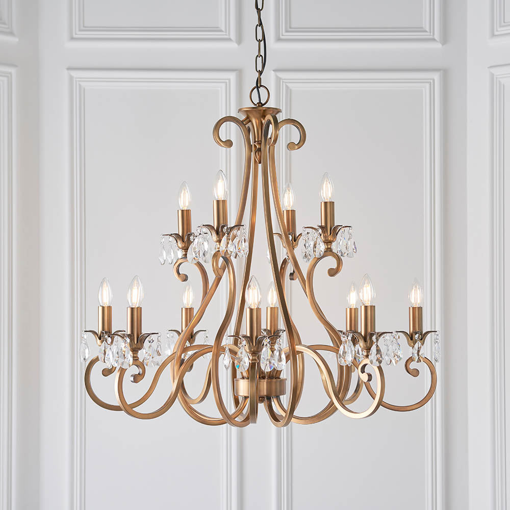 Antique Brass 12 light Tier Crystal Chandelier | House of Dekkor