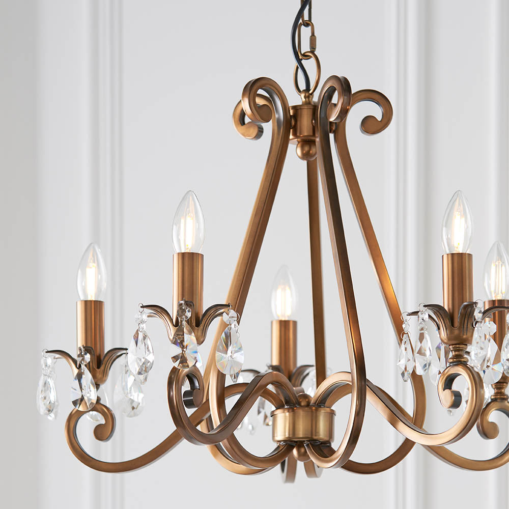 Oksana antique brass 5lt pendant | Multi arm Chandelier