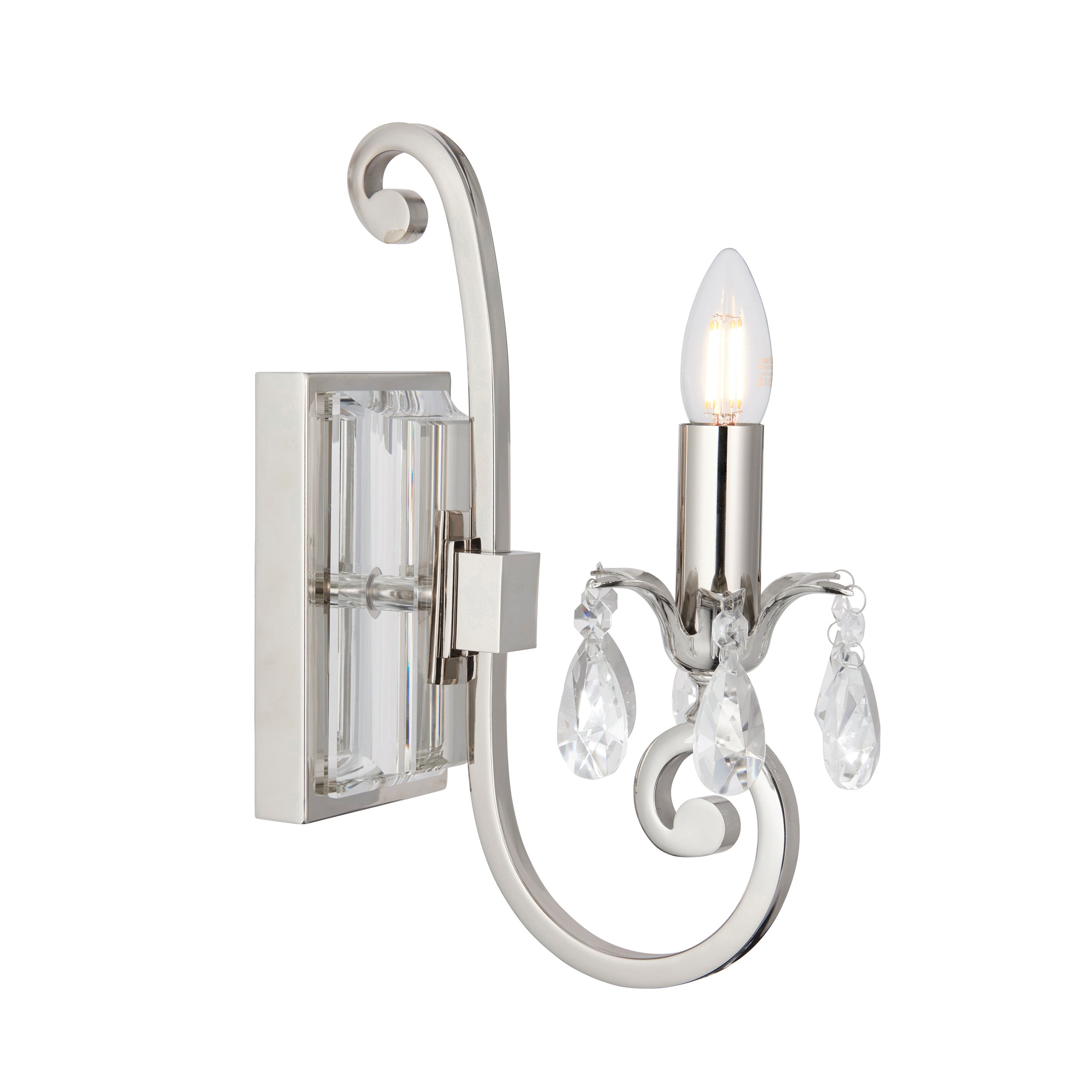 Crystal Single Candle Wall Light | Polished Nickel | House of Dekkor