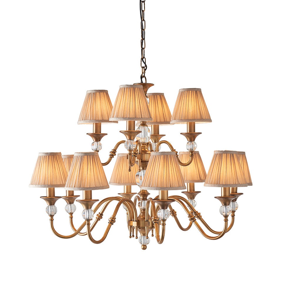 Polina antique brass 12lt Chandelier with beige shades