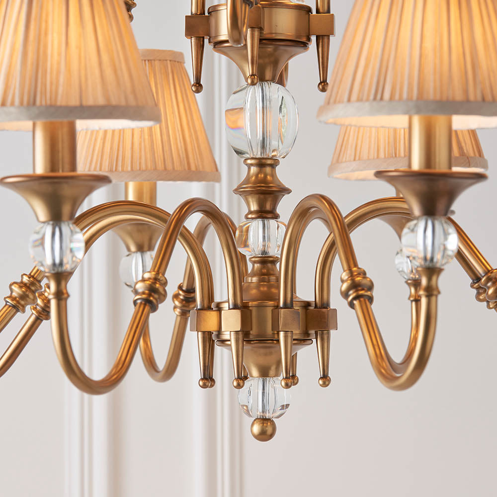 Polina antique brass 12lt Chandelier with beige shades