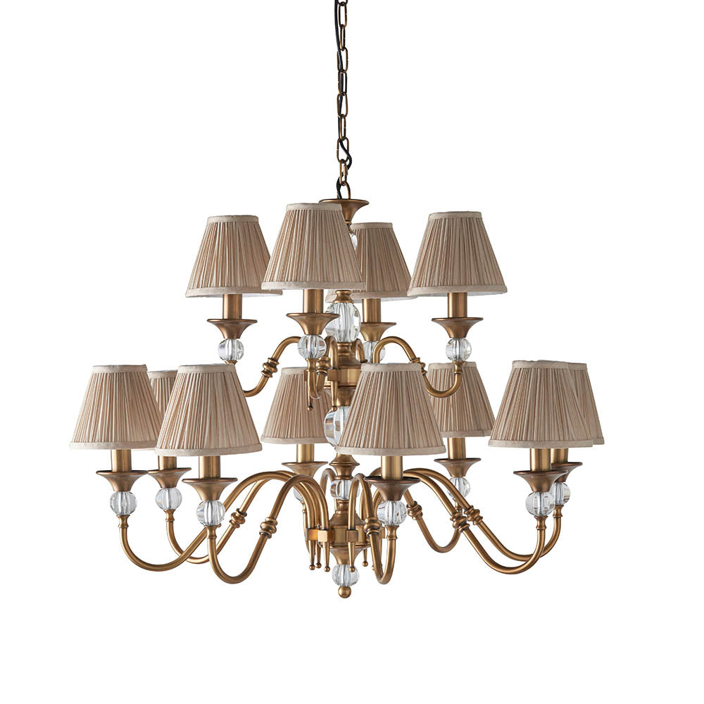 Polina antique brass 12lt pendant & beige shades