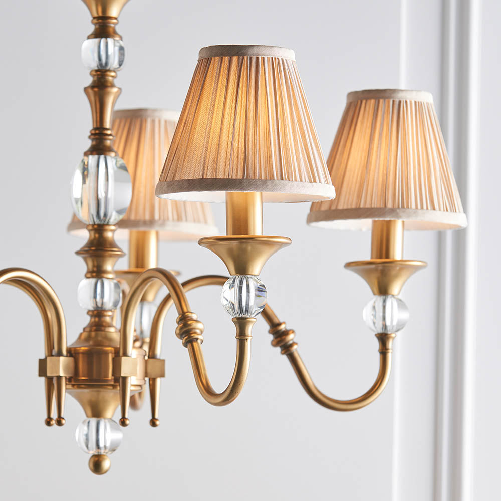 Polina Antique Brass 5lt Chandelier with Beige Shades