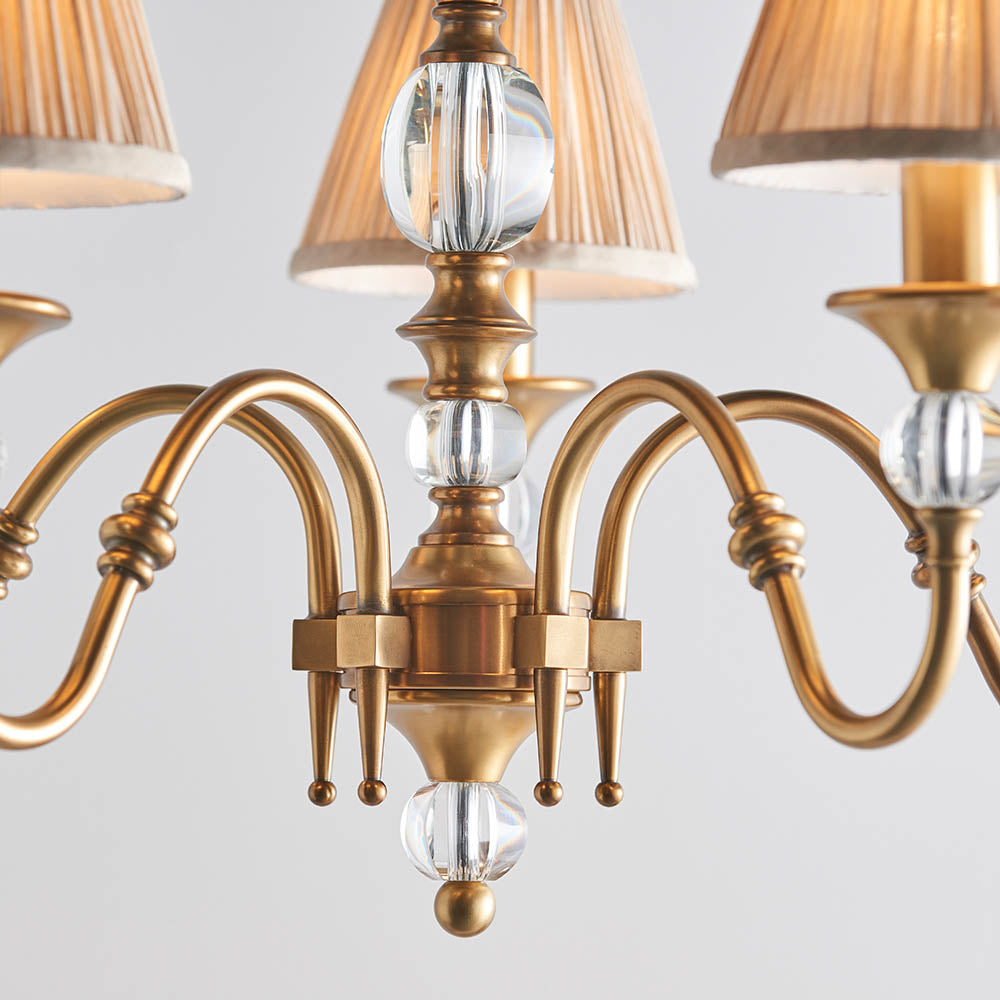 Polina antique brass 5lt pendant & beige shades