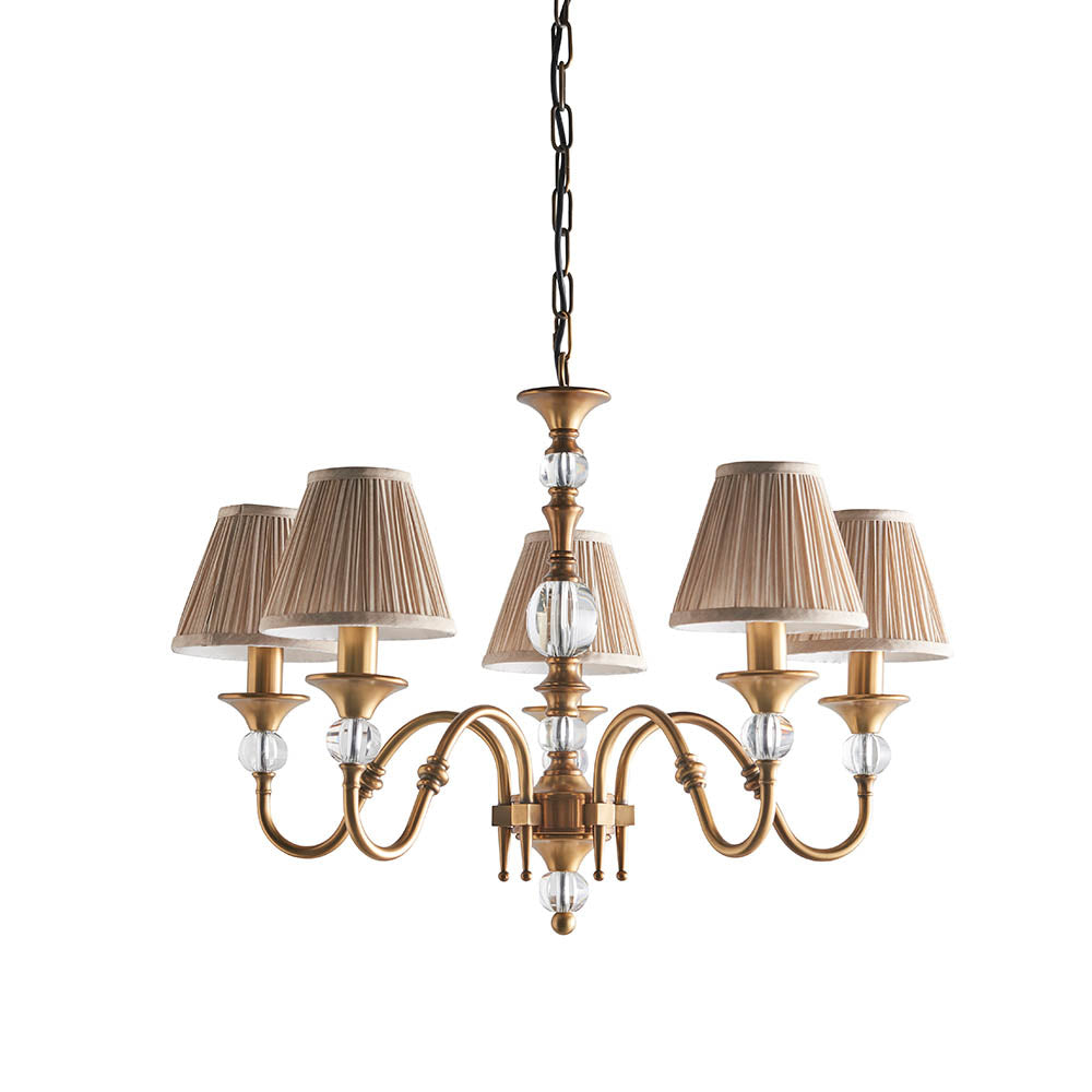 Polina antique brass 5lt pendant & beige shades