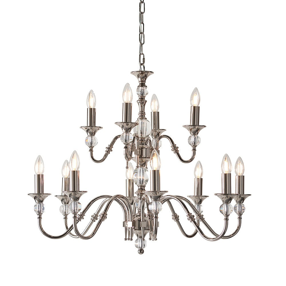 Polina 12lt Multi Arm Chandelier in Polished Nickel