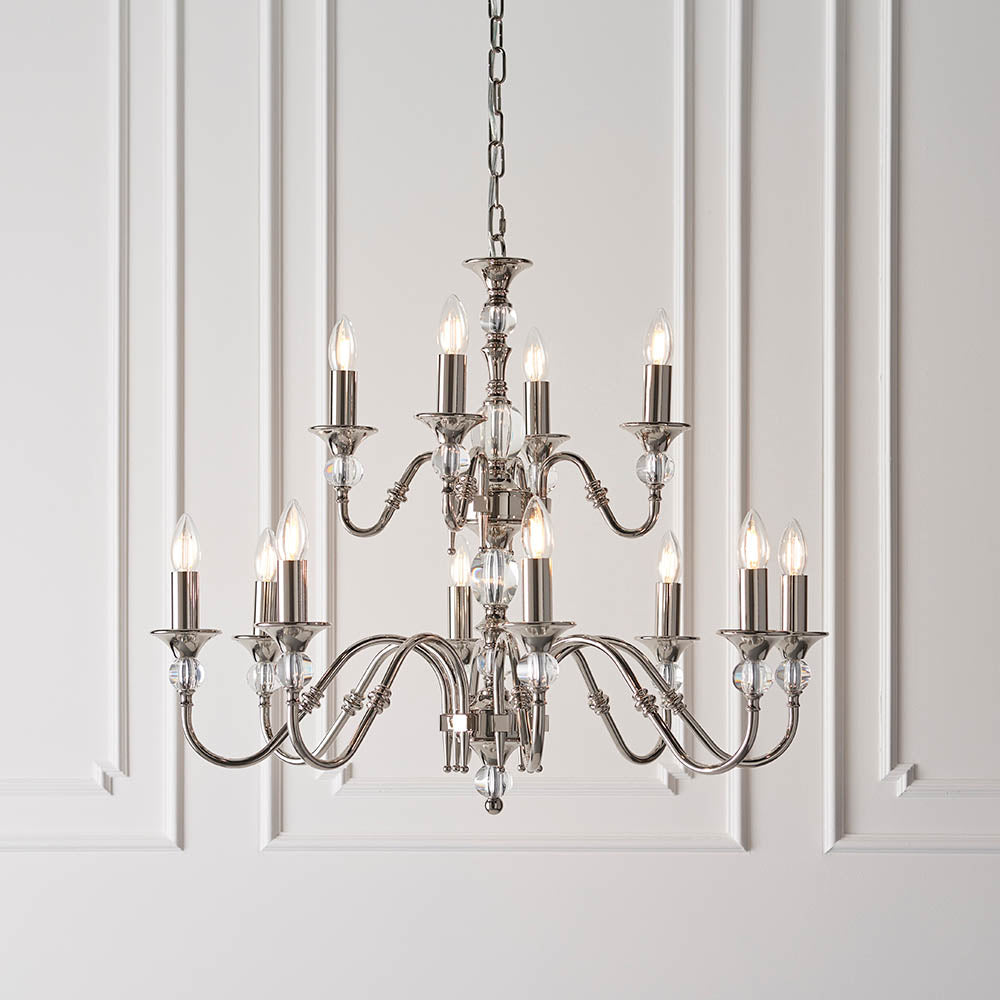 Polina 12lt Multi Arm Chandelier in Polished Nickel