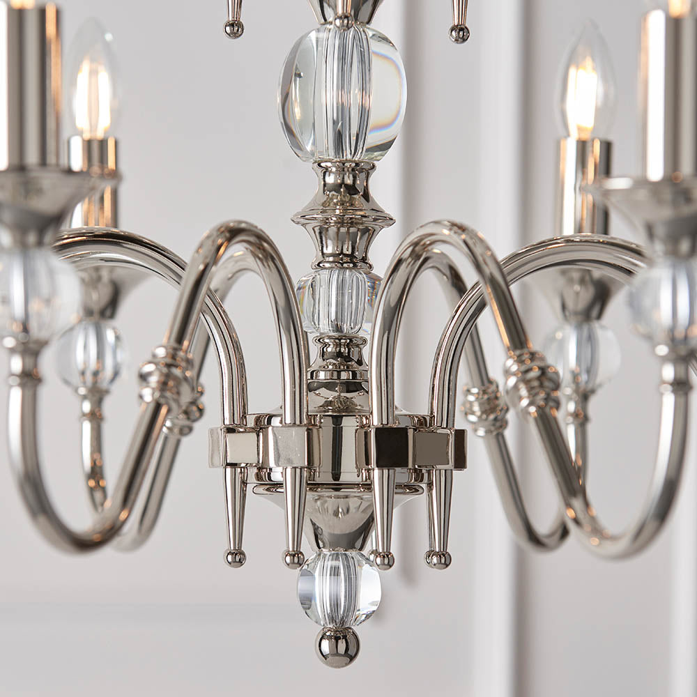 Polina 12lt Multi Arm Chandelier in Polished Nickel