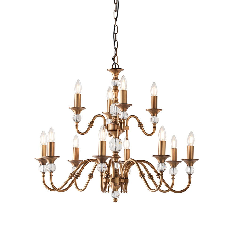 Polina Antique Brass 12lt Multi Arm Chandelier