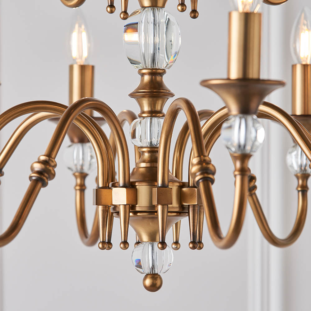 Polina Antique Brass 12lt Multi Arm Chandelier