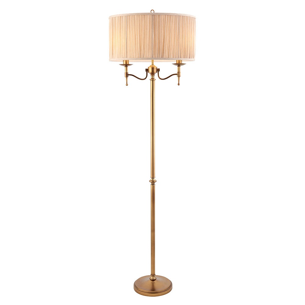 Antique Brass Twin Floor Lamp with Beige Shade | House of Dekkor