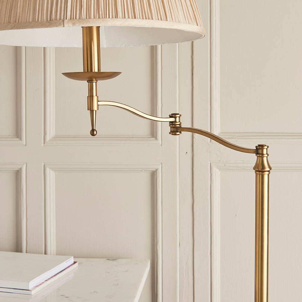 Antique Brass Swing Arm floor Lamp with Beige Shade | House of Dekkor