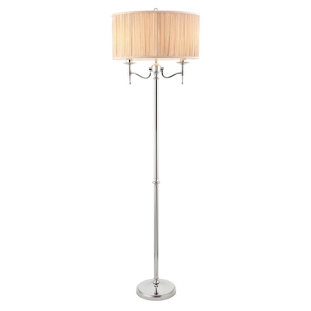Traditional Nickel Twin Floor Lamp with Beige Shade | HouseofDekkor