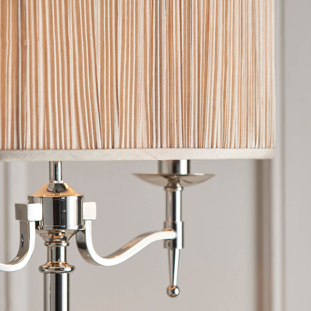Traditional Nickel Twin Floor Lamp with Beige Shade | House of Dekkor
