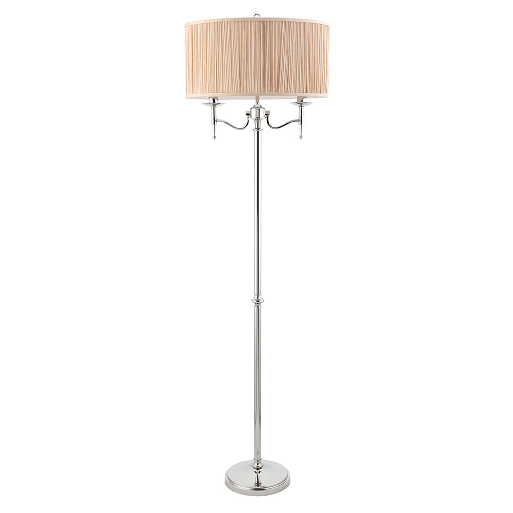 Traditional Nickel Twin Floor Lamp with Beige Shade | House of Dekkor