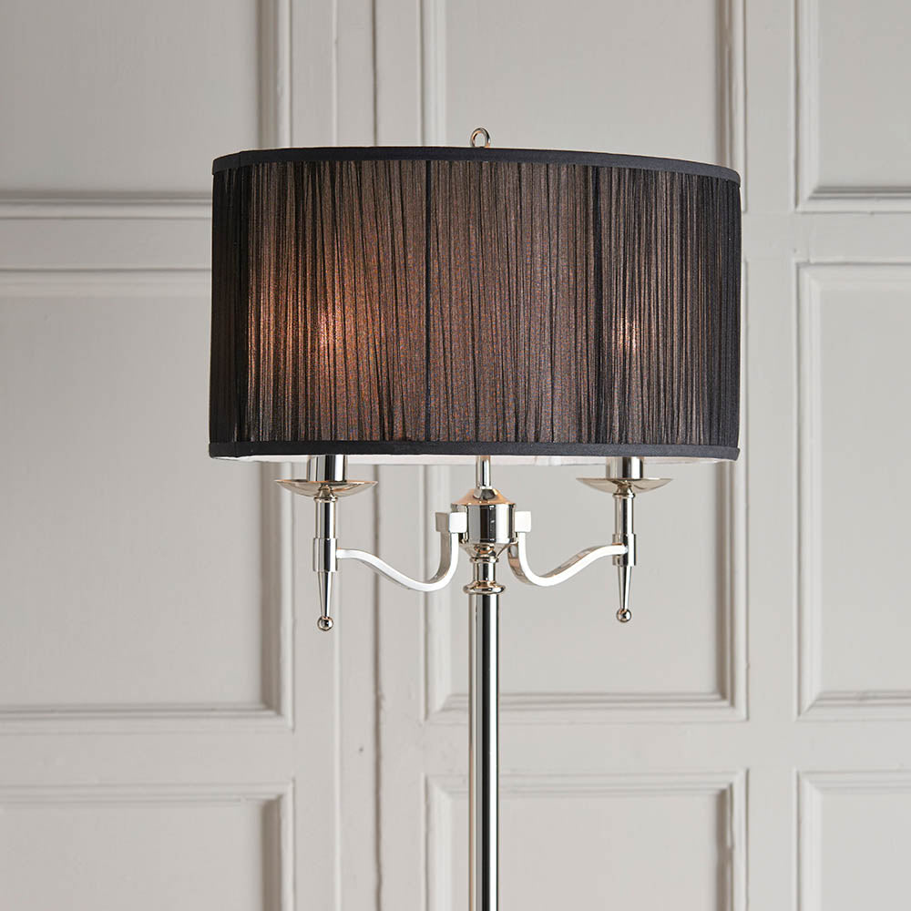 Nickel Twin Floor Lamp with Black Shade | House of Dekkor