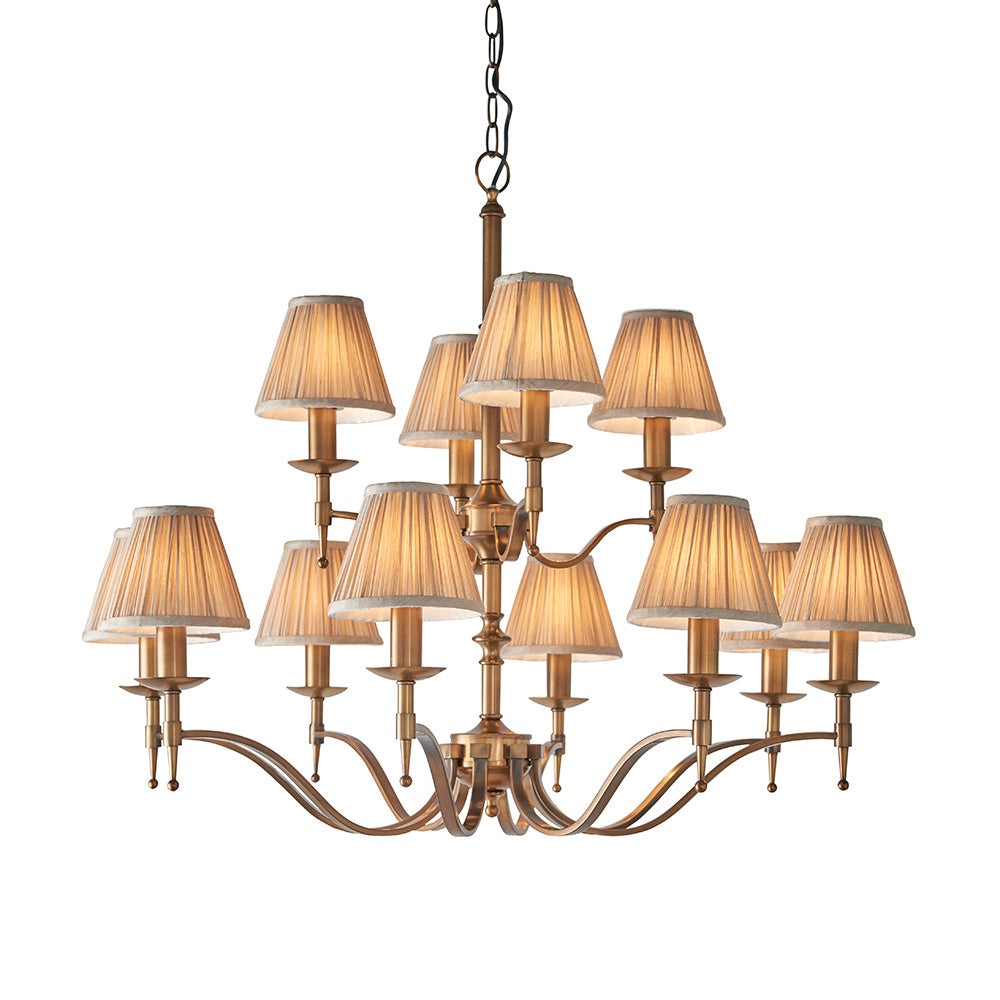 Traditional Multi Arm  Antique Brass 12 Light Chandelier with  Beige Shades | House of Dekkor