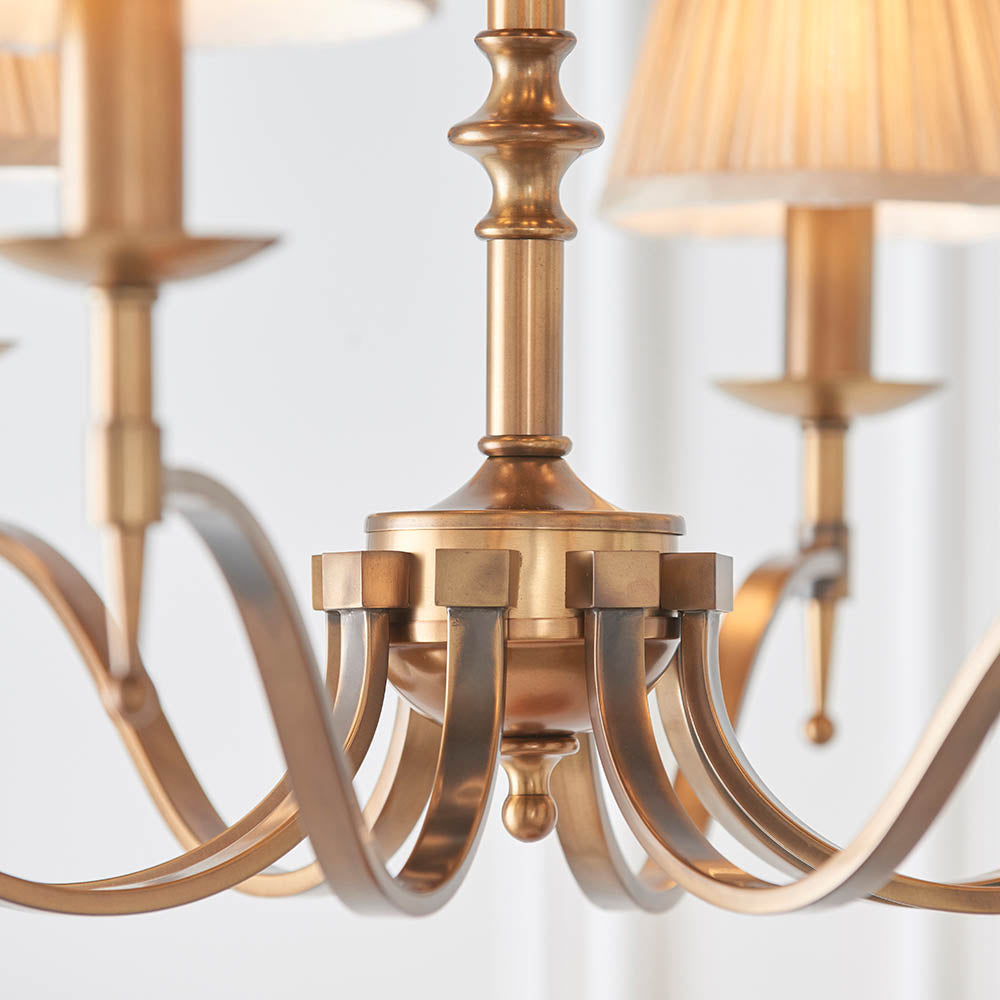 Traditional Multi Arm  Antique Brass 12 Light Chandelier with  Beige Shades | House of Dekkor