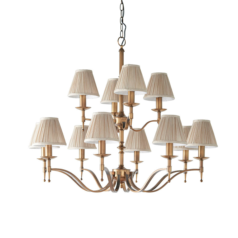 raditional Multi Arm Antique Brass 12 Light Chandelier with Beige Shades | House of Dekkor