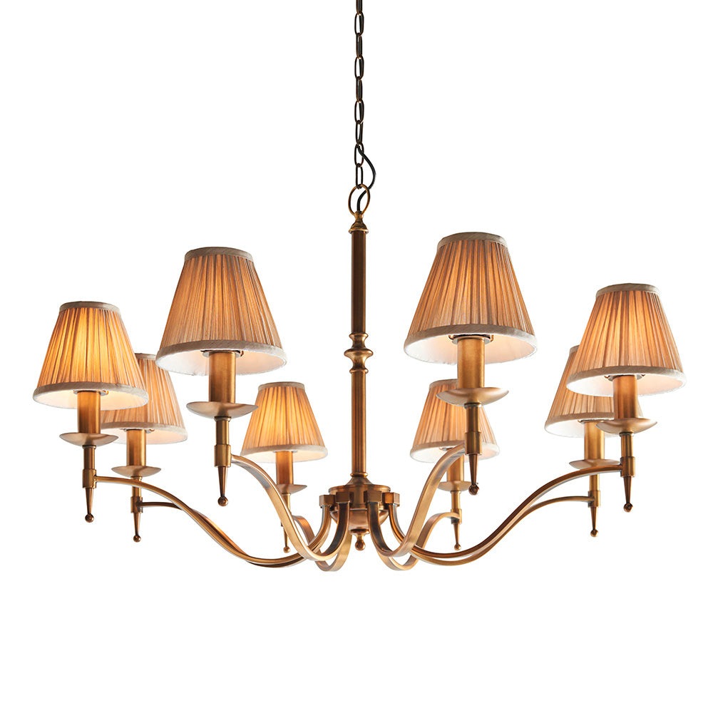 Traditional Multi Arm Antique Brass 8 Light Chandelier with Beige Shades | House of Dekkor