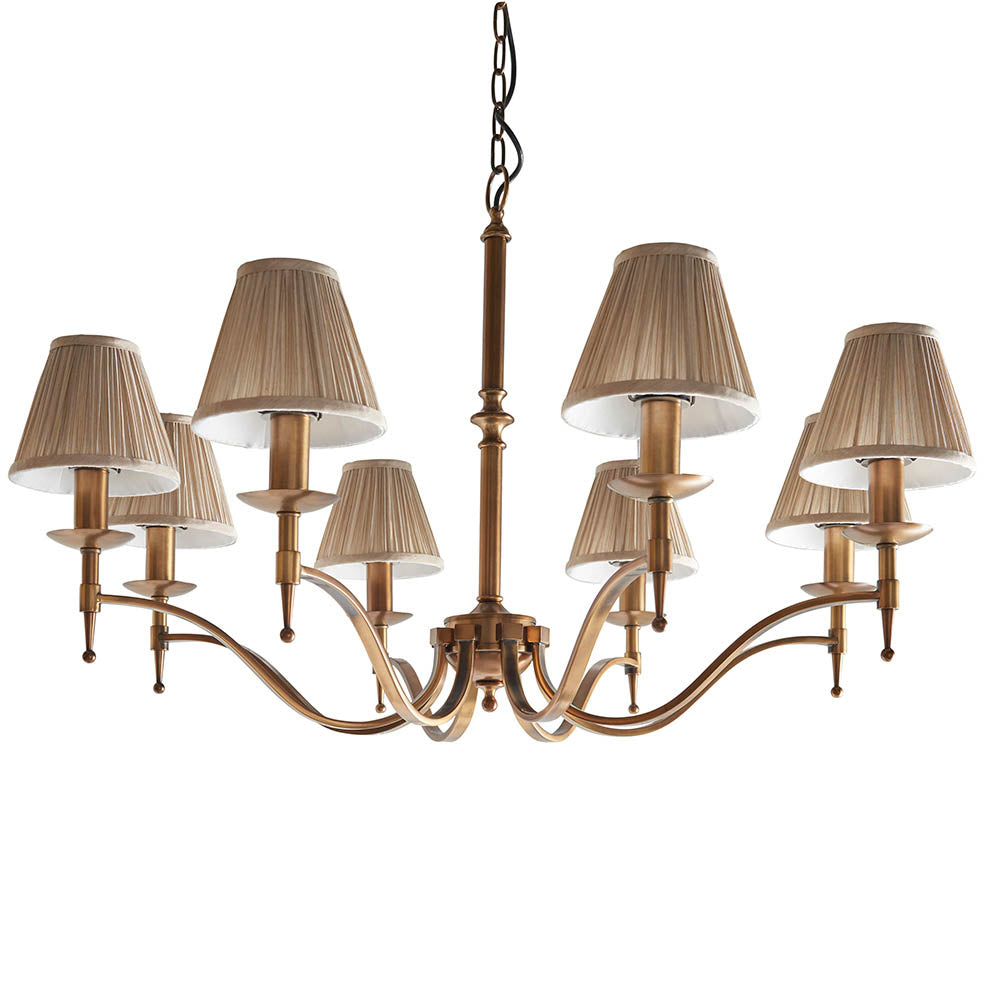 Traditional Multi Arm Antique Brass 8 Light Chandelier with Beige Shades | House of Dekkor