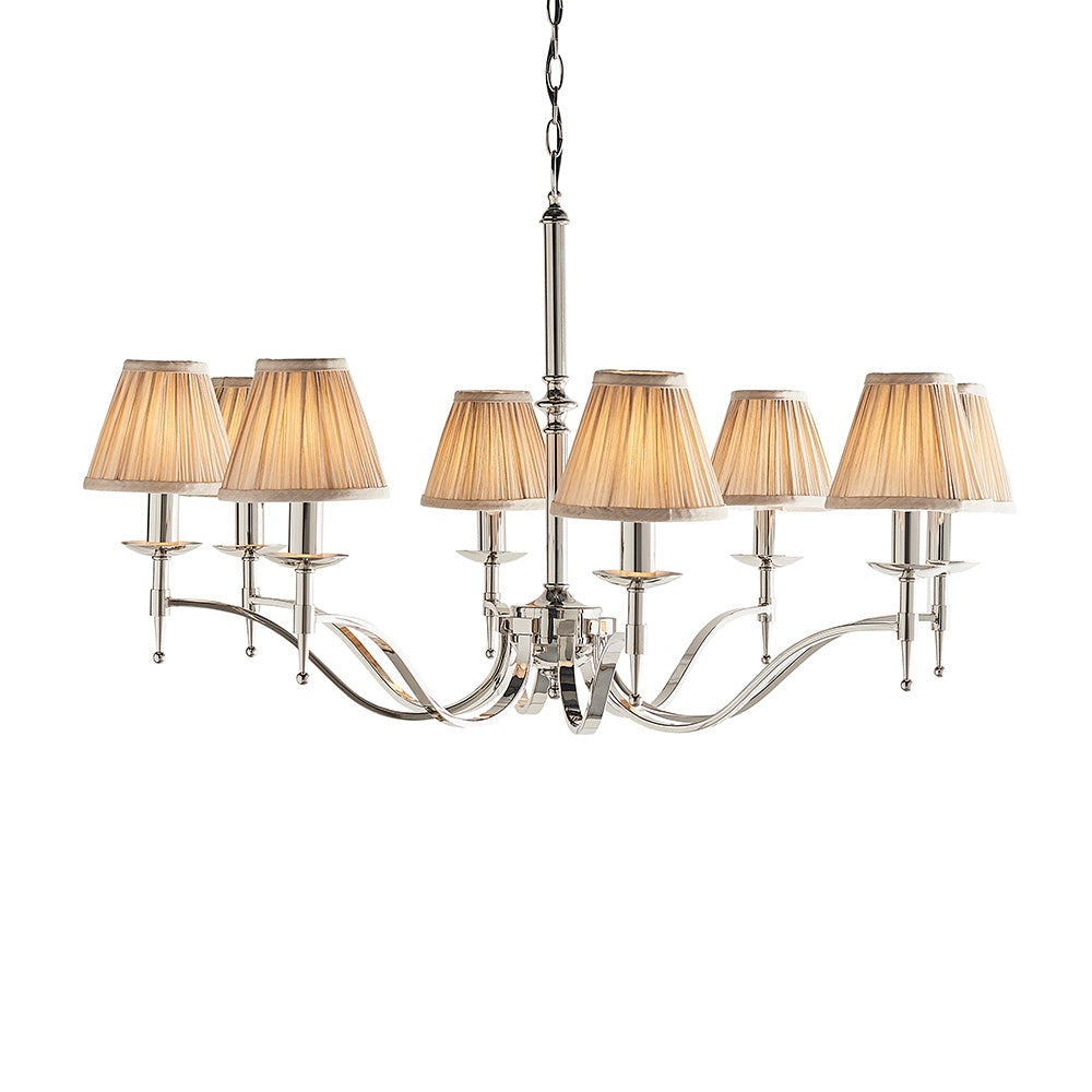 Traditional Multi Arm Nickel 8lt Chandelier with Beige Shades | House of Dekkor