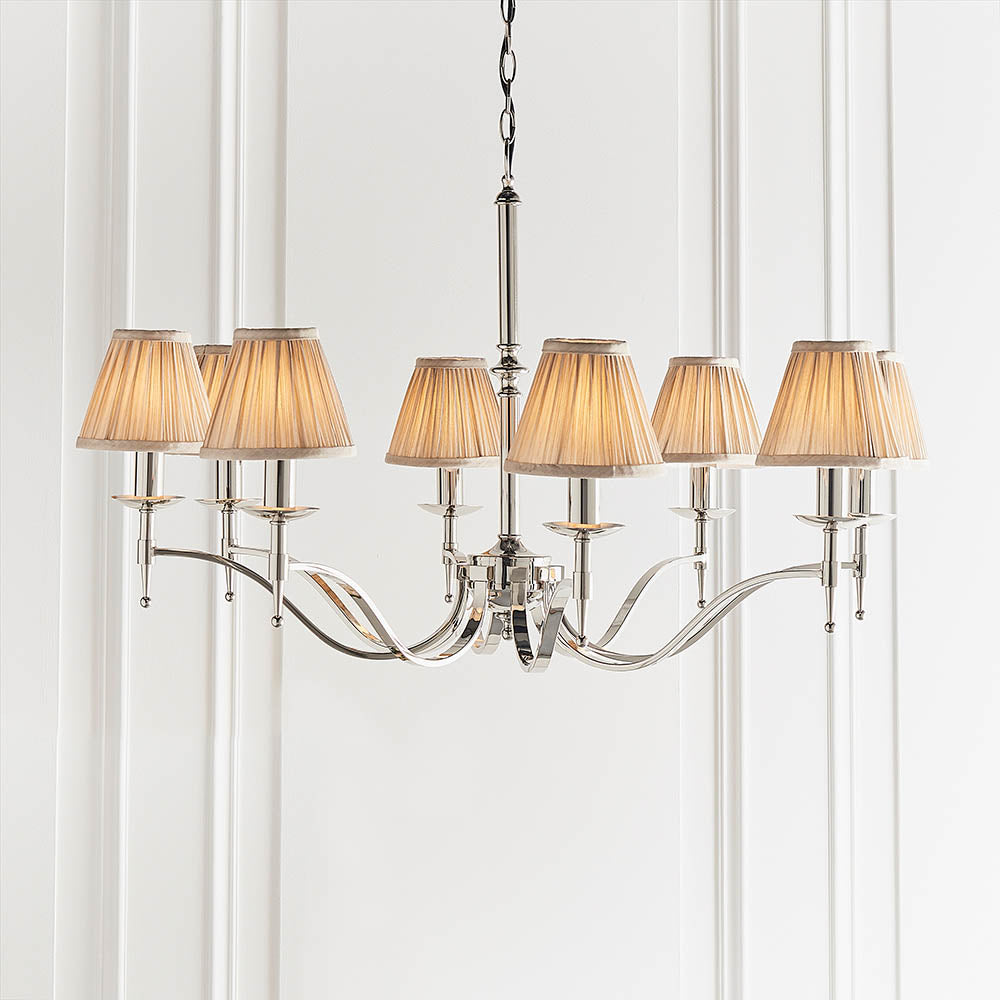 Traditional Multi Arm Nickel 8lt Chandelier with Beige Shades | House of Dekkor