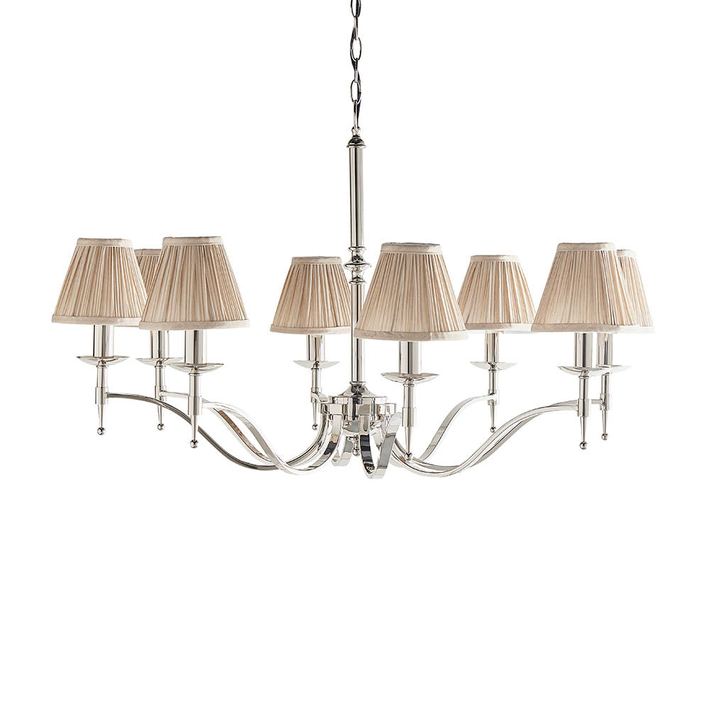 Traditional Multi Arm Nickel 8lt Chandelier with Beige Shades | House of Dekkor