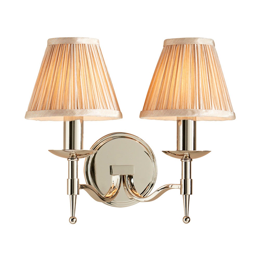 Traditional Nickel Candle Twin wall Light with Beige Shades | House of Dekkor