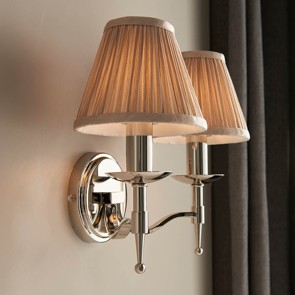 Traditional Nickel Candle Twin wall Light with Beige Shades | House of Dekkor