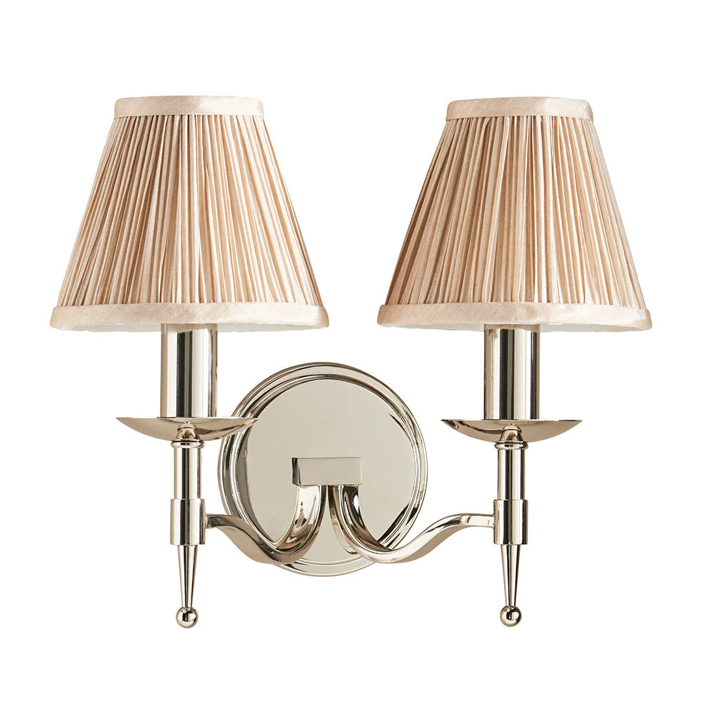 Traditional Nickel Candle Twin wall Light with Beige Shades | House of Dekkor