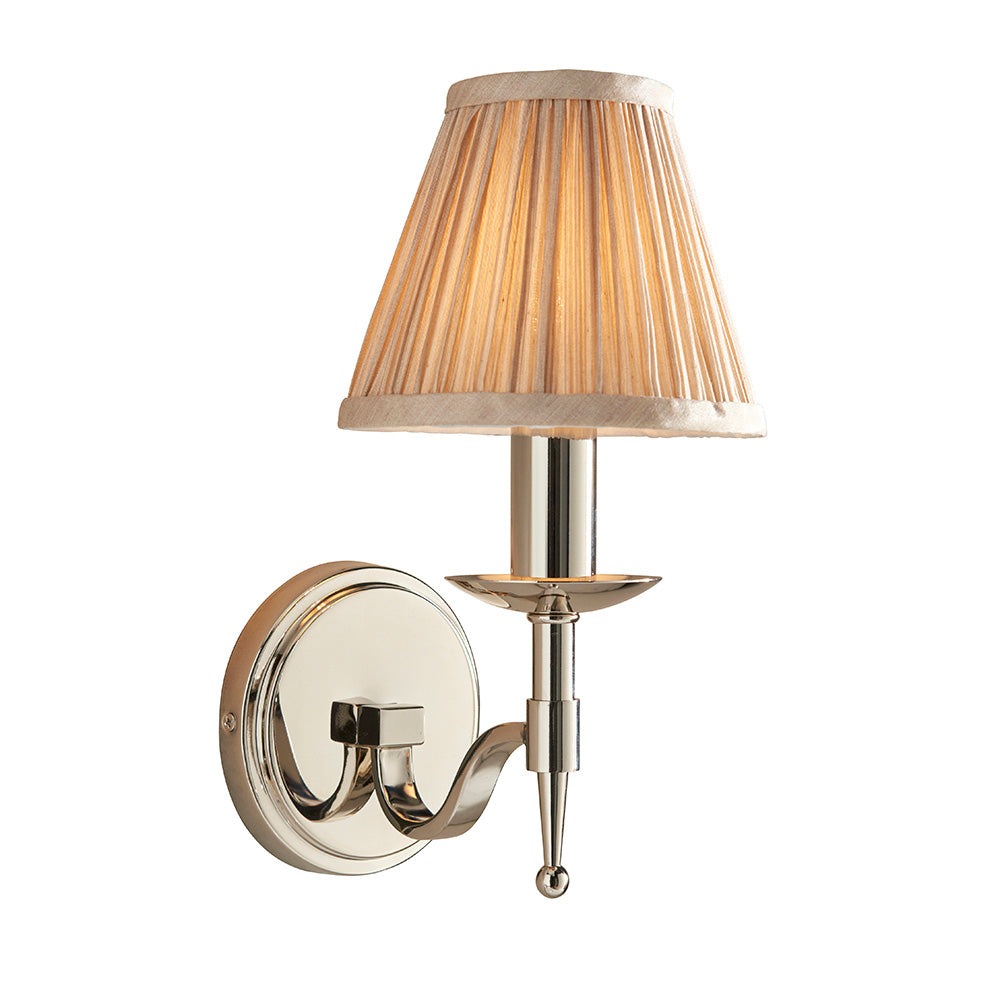 Traditional Nickel Single Wall Light with Beige Shade | House of Dekkor