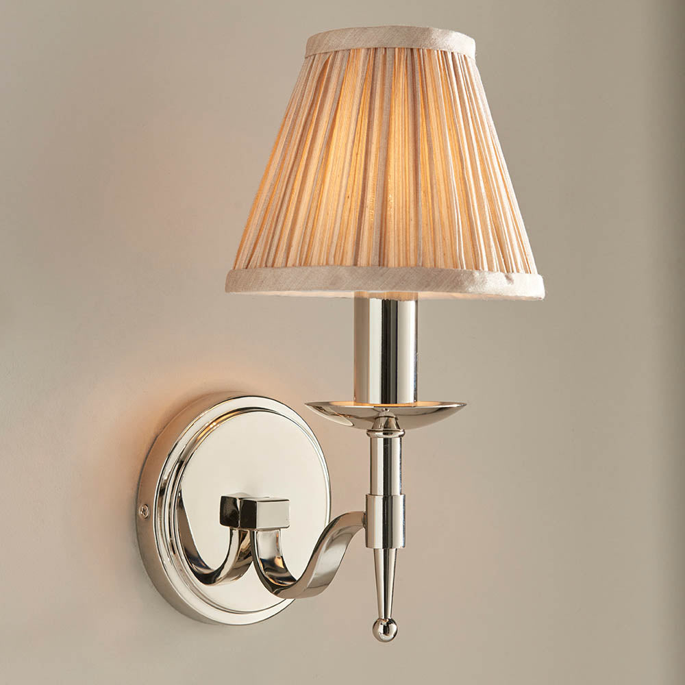 Traditional Nickel Single Wall Light with Beige Shade | House of Dekkor