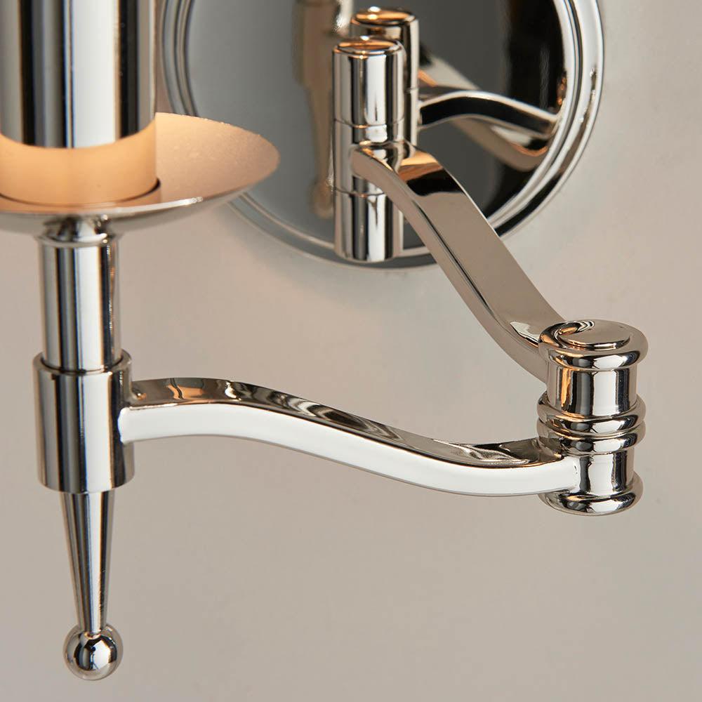 Nickel Swing Arm Wall Light with Beige Shade | House of Dekkor