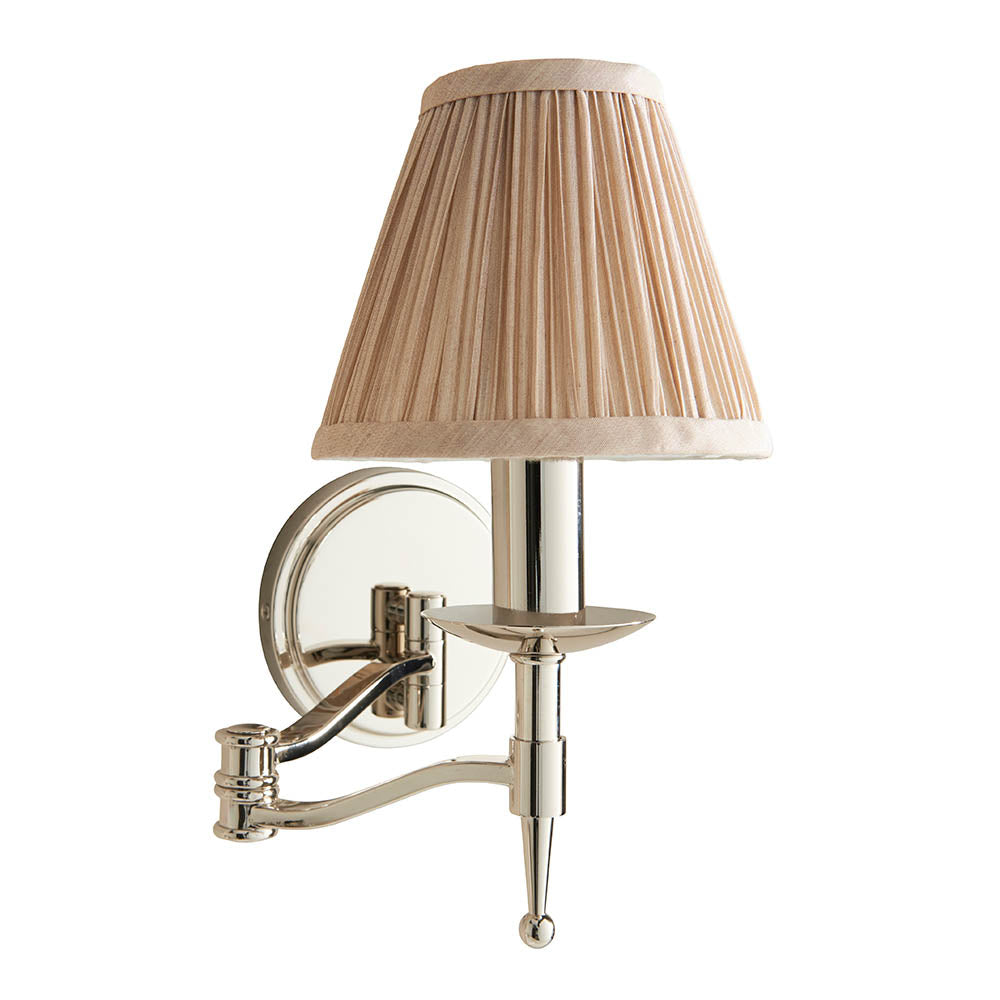 Nickel Swing Arm Wall Light with Beige Shade | House of Dekkor