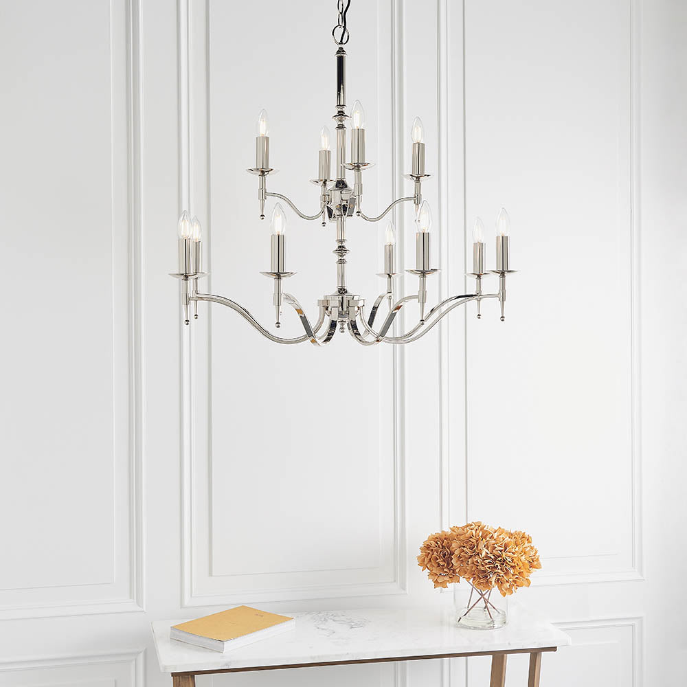 Traditional Multi Arm Nickel 12 Light Chandelier | House of Dekkor