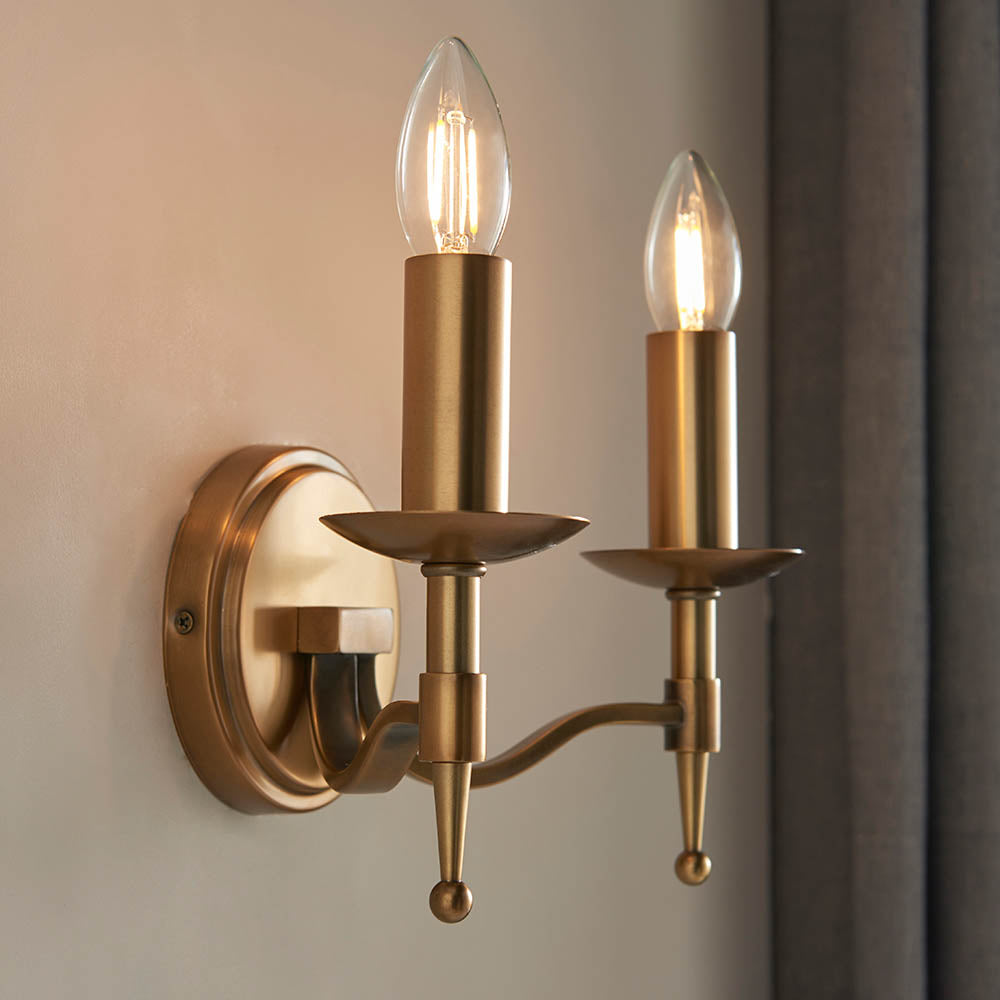 Stanford antique brass Twin wall light