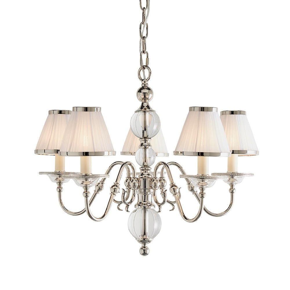 Classic Nickel 5lt Multi Arm Chandelier with White Shades | House of Dekkor