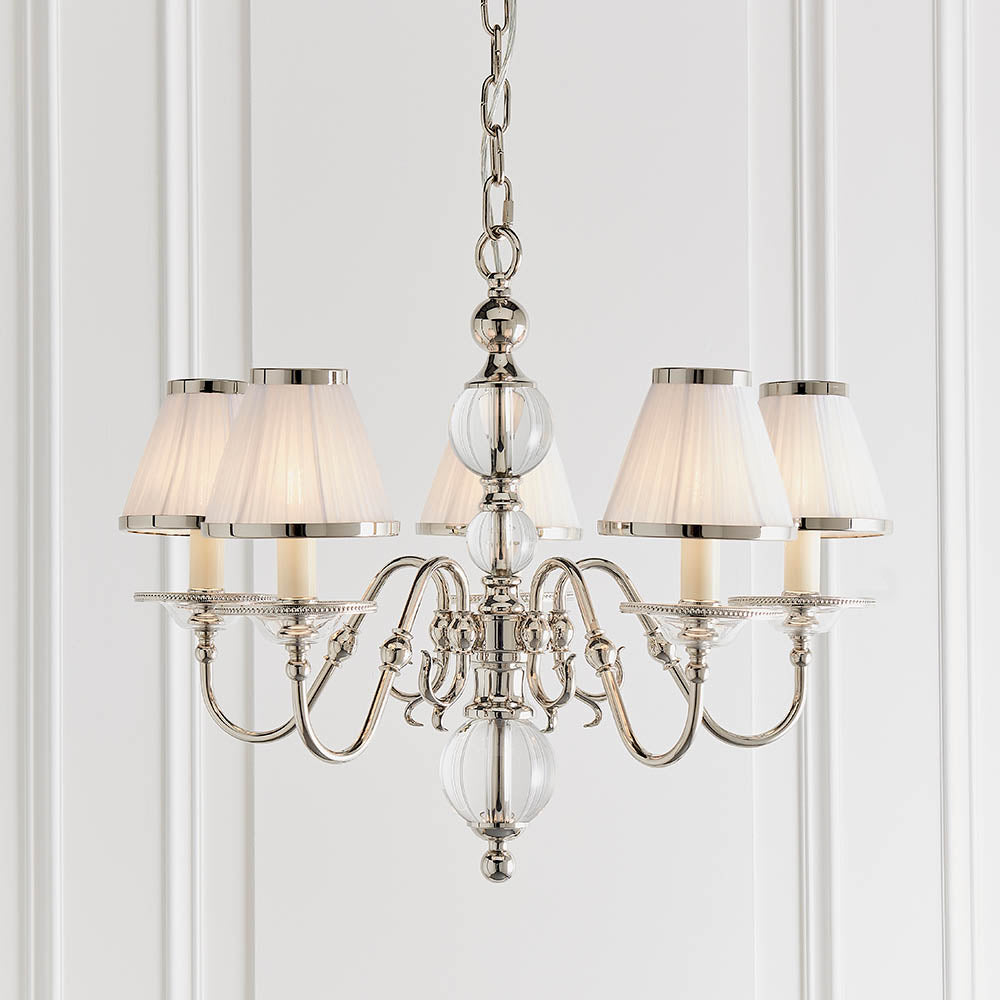 Flemish Tilburg Nickel 5lt Chandelier with White Shades