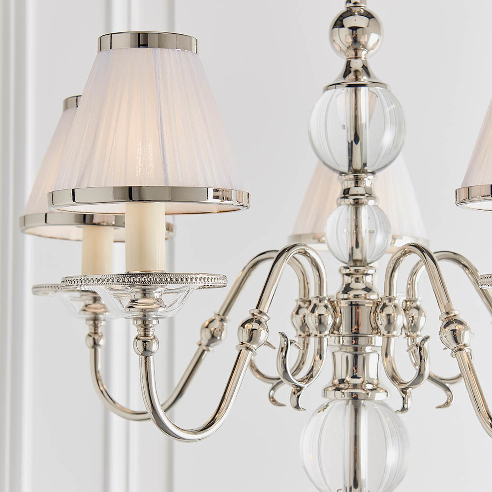 Classic Nickel 5lt Multi Arm Chandelier with White Shades | House of Dekkor