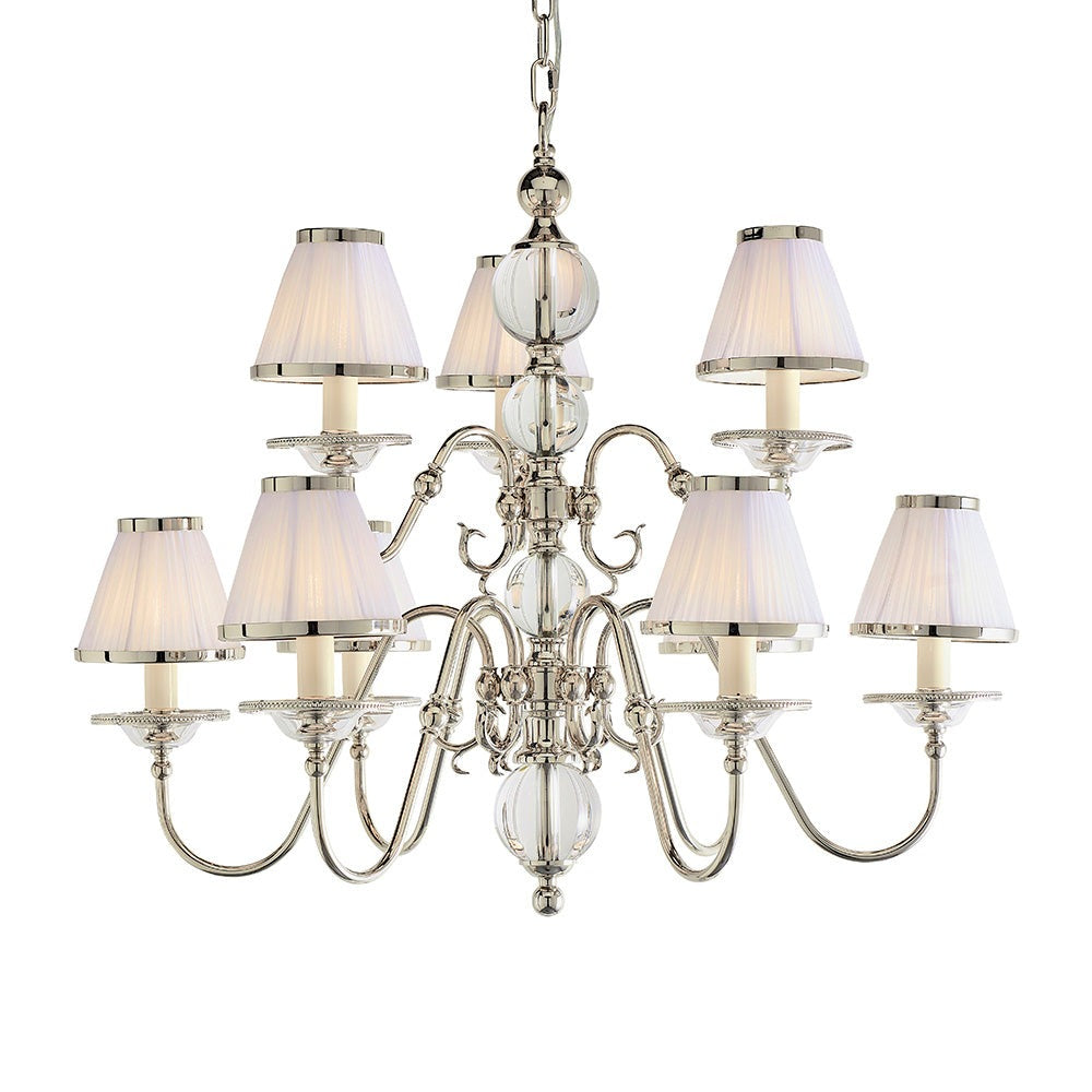 Dutch Nickel 9lt Multi Arm Chandelier with White Shades | House of Dekkor