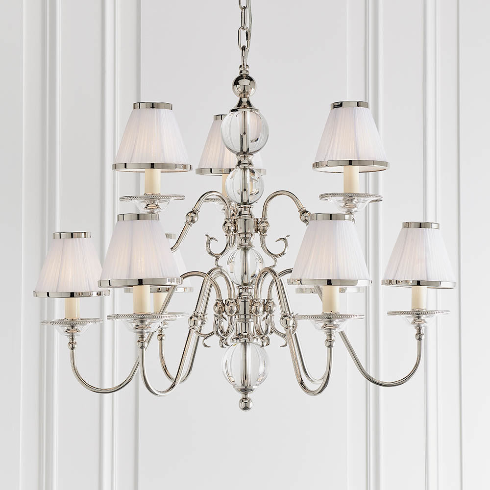 Dutch Nickel 9lt Multi Arm Chandelier with White Shades | House of Dekkor